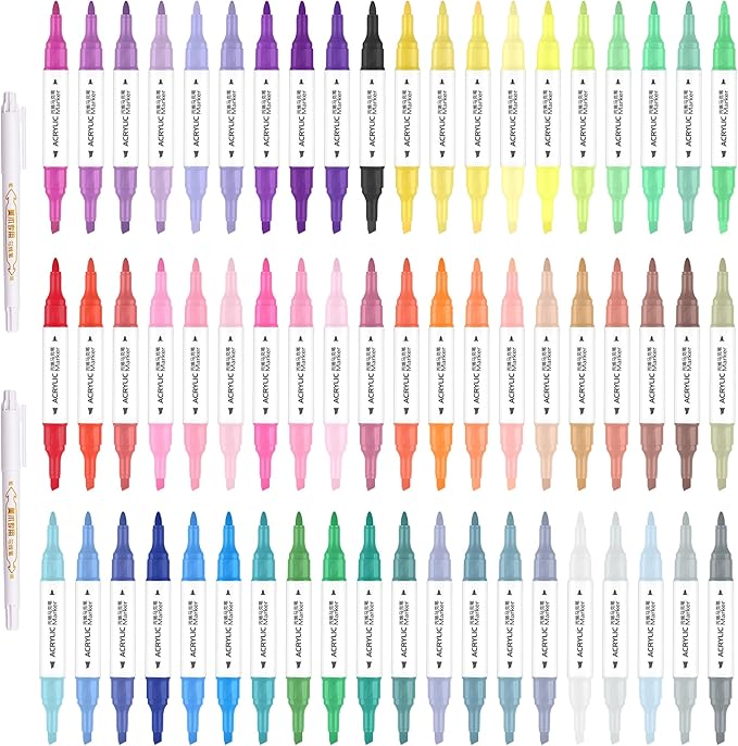 Acrylic Paint Pens Markers, 60 Colors Dual Tip Acrylic Paint Pens, Waterproof Markers for Rock Painting, Wood, Canvas, Stone, Glass, Ceramic Surfaces, DIY Crafts Art Supplies (Triangle pole 60color)