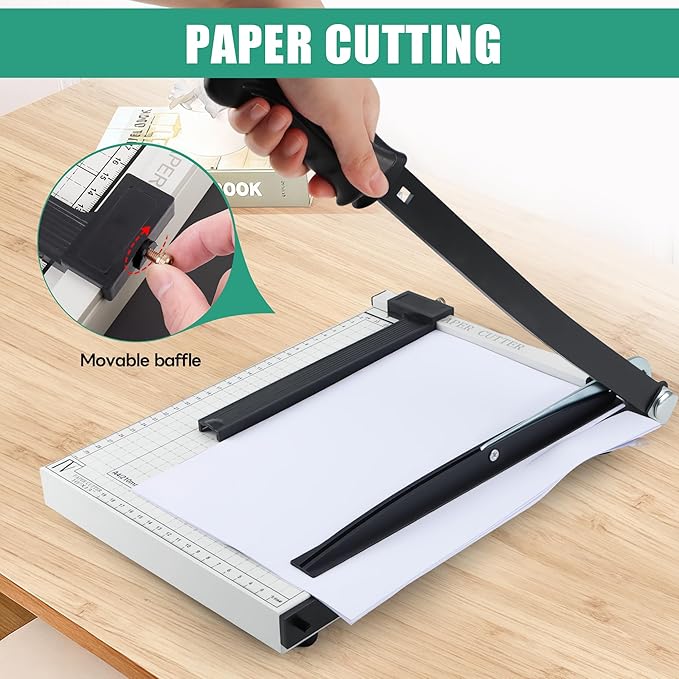 Paper Cutter with Corner Rounder,Paper Clips, Binder Clips and Push Pins Set,12" Heavy Duty Guillotine 18 Sheet Capacity - Metal Base Paper Trimmer with Safety Lock for Office, School, Crafting