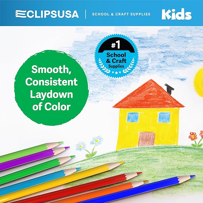 E-CLIPS USA Colored Pencils Bulk, Colored Pencils For Kids Or Adults, Map Coloring pencils, 12 Per Box, Box May Vary (24 Boxes)