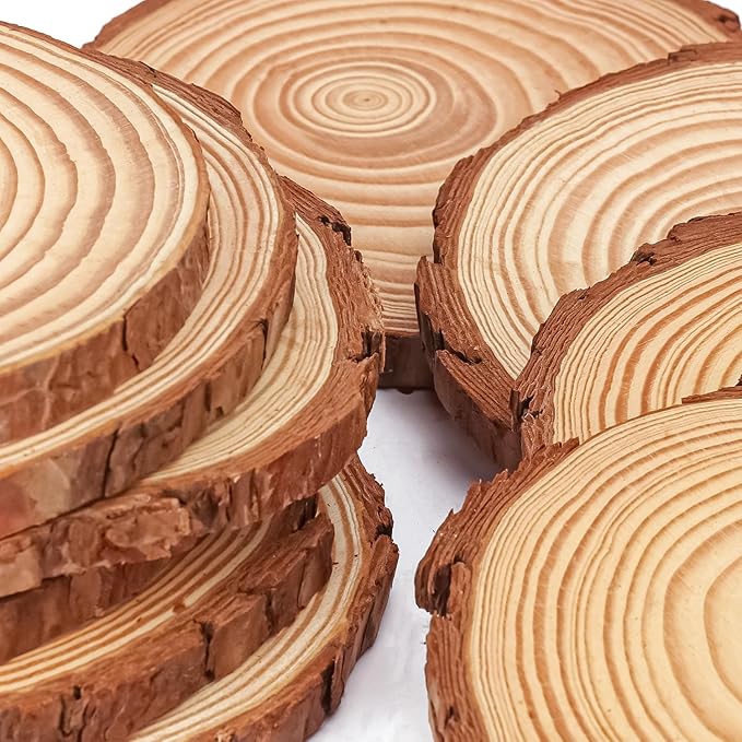 26 PCS Unfinished Wood Slices for Centerpieces, 5.5-6.3 Inch Natural Wood Slices with Tree Bark Pine and Wood Rounds Discs for DIY Crafts, Centerpieces, Art & Decor