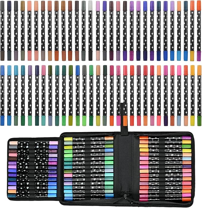 Glitter Markers Pens,120 Colors Dual Tip Brush Glitter Pens Set 60 Pack Sparkle Markers for Art Supplies Scrapbooking, Cards, DIY Crafts, Adults Coloring Books