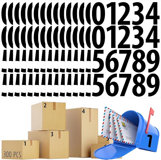 300 PCS Number Stickers, 3" Waterproof Vinyl Number Stickers Self-Adhesive Consecutive Number 0-9 Labels Without Residue Left for Office, Classroom, Indoor, Boxes, Storage (15 Sheets, Black)