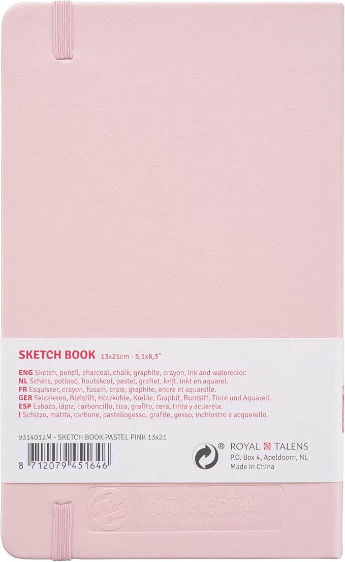 Tarens T9314-012M Art Creations Sketchbook, Drawing Notebook, 5.1 x 8.3 inches (13 x 21 cm), Pastel Pink, Thickness: 4.9 oz/sq ft (140 g/m2), Fine, Acid Free Paper, 80 Sheets Bound