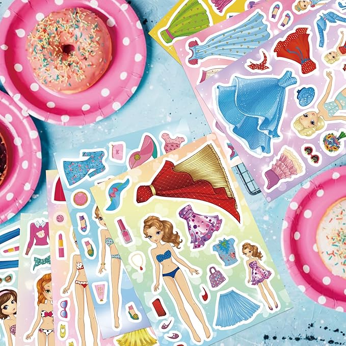 Stickers for Kids, 24 Sheets Dress Up Stickers for Girls, Make Your Own Fairy Princess Sticker, Birthday Party Favor, Classroom Rewards, Art Craft