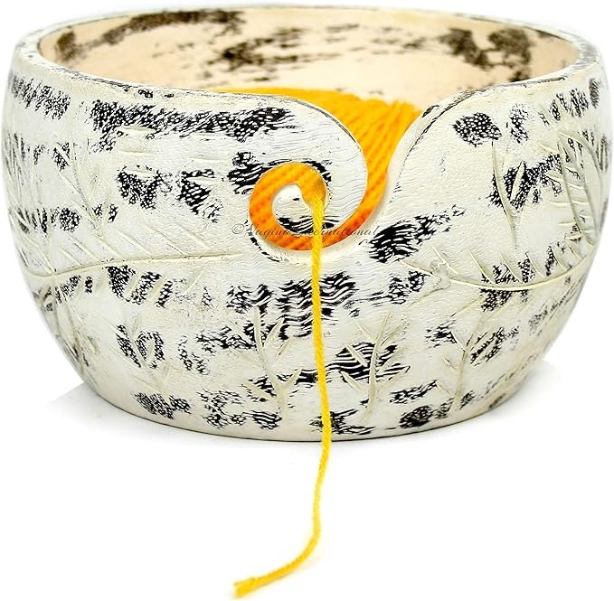 Exquisite Premium Yarn Ball Storage Bowls | Hand Painted Lovely Decor Yet Functional Yarn Dispenser (Large (7 x 4 x 7 Inches), Winter Snow)