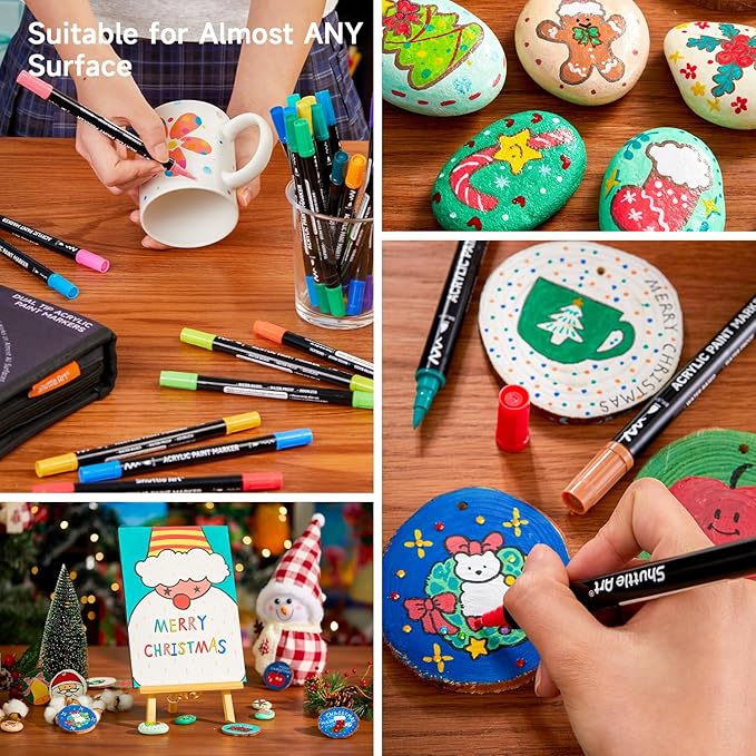 Shuttle Art 80 Colors Dual Tip Acrylic Paint Markers, Brush Tip and Fine Tip Acrylic Paint Pens for Rock Painting, Ceramic, Wood, Canvas, Plastic, Glass, Stone, Calligraphy, Card Making, DIY Crafts