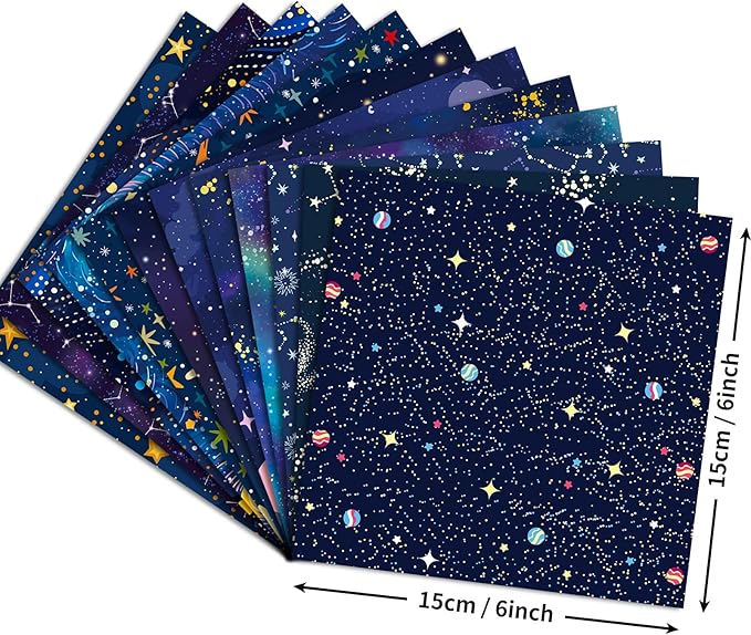 12 Sheets Universe Space Galaxy Scrapbook Paper,Vintage Starry Sky Scrapbooking Paper Pad,Journaling Scrapbooking Supplies,Cardstock Decorative Craft Paper