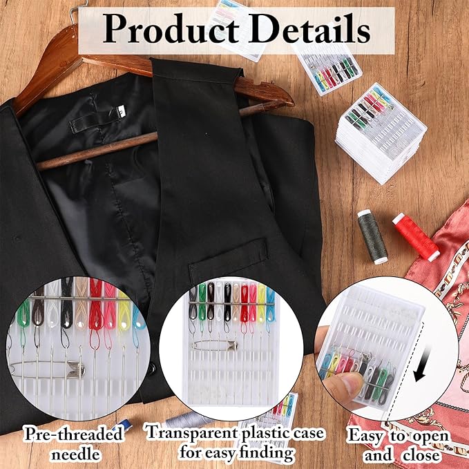 Leyndo 60 Boxes Quick Fix Sewing Kit Pre Threaded Needle Travel Kit Personal Needle and Thread Mending Sewing for Christmas Cloth Repairing Home Necessities(Assorted Color,10 Threads)