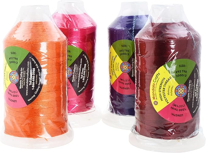 Mandala Crafts Maroon Purple Orange Hot Pink Heavy Duty Thread - 6000 Yds Tex 90 Bonded Polyester Thread Outdoor Marine Upholstery