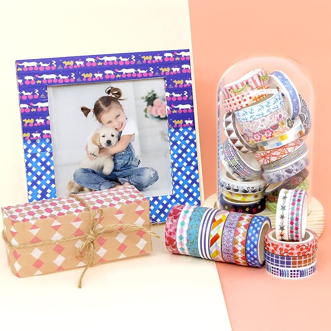 48 Rolls Washi Tape Set - 8mm Wide Decorative Masking Tape, Colorful Flower Style Design for DIY Craft Scrapbooking Gift Wrapping