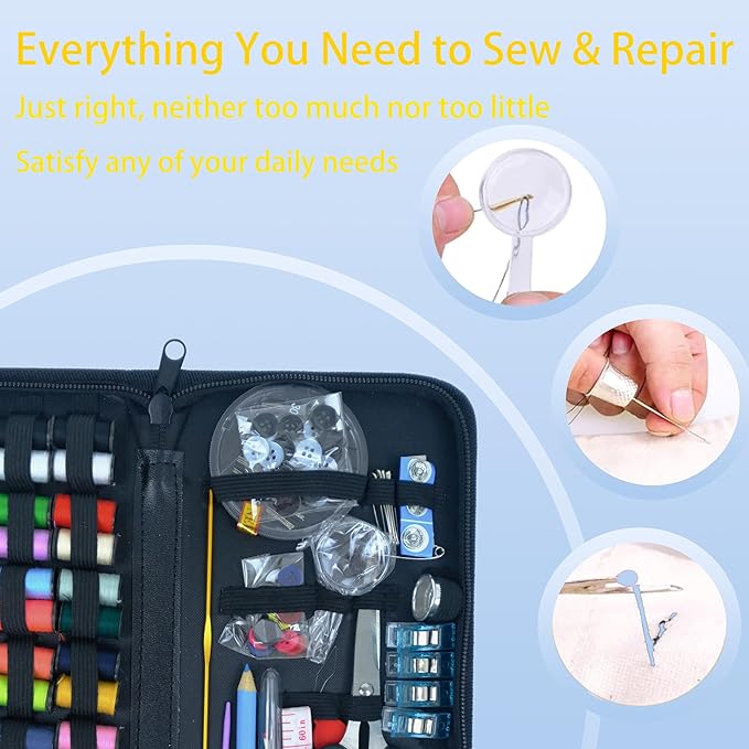 Sewing Kit with Case, 172pcs Sewing Accessories, Friendly for Beginner and Professional for Worker, Suitable for Travel, Home, School and DIY,Hand Sewn Needles, Tape Measures, Scissors