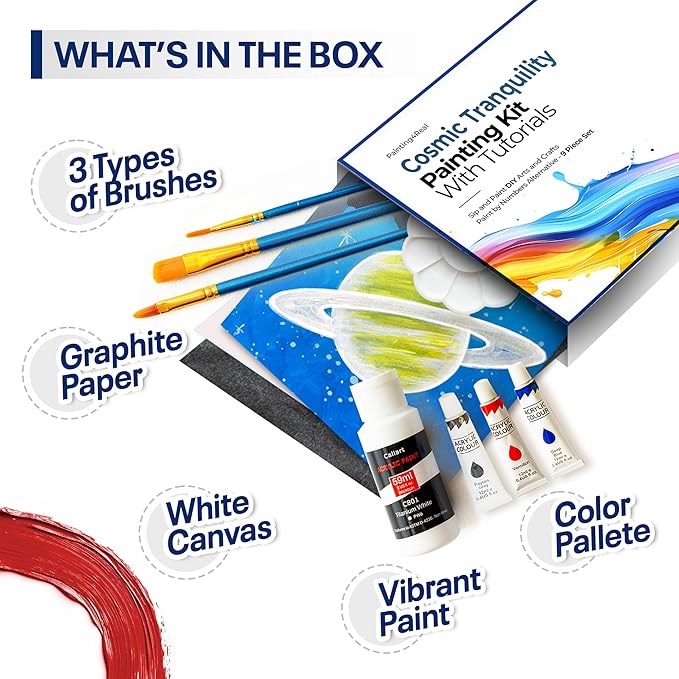 Painting4Real DIY Art Painting Kit for Adults – Learn to Paint Cosmic Tranquility with Video Tutorials – 9 Pieces Acrylic Paint Set for Adults –Perfect Christmas Crafts & Holiday Gifts for Art Lovers
