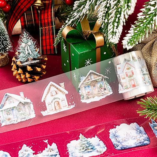 6 Rolls Christmas Washi Tape Scrapbook Stickers Aesthetic Kawaii Girly Bunny Cute Tape Christmas Tree Scrapbooking Stickers Winter Holiday Snow Scene Xmas Decorative Tape For Crafts Scrapbook Supplies