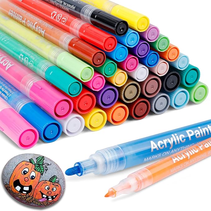 JR.WHITE 36 Pack Acrylic Paint Marker Pens for Rock Painting, Wood, Canvas, Ceramic, Glass, Fabric,Arts Crafts Supplies for Adults Fine Tip & Medium Tip