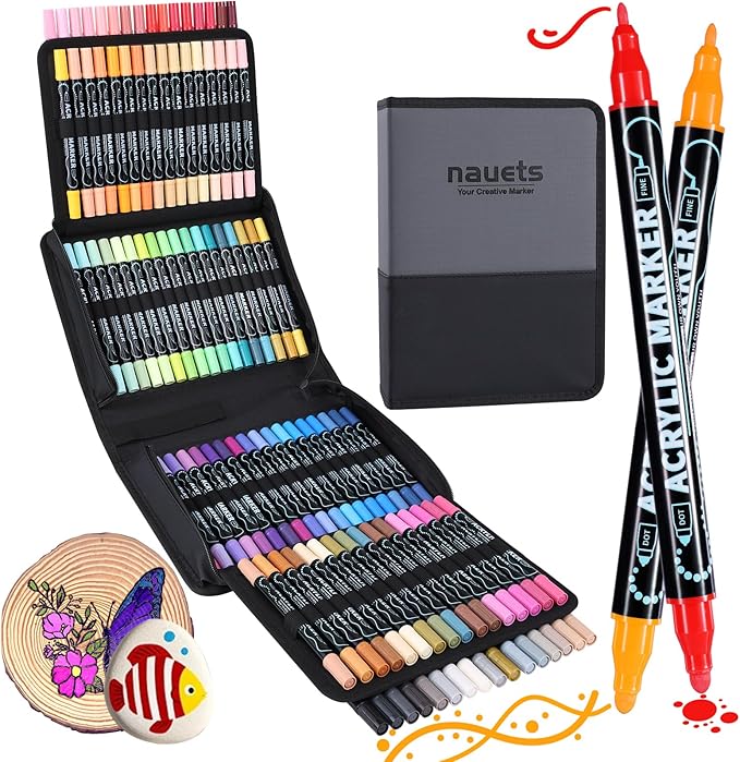 100 Colors Waterproof Dual Tip Acrylic Paint Markers for Adult, Dot & Fine Tip Premium Professional Coloring Markers Set for Rock, Wood, Glass, Ceramic and DIY Crafts Making Art Supplies