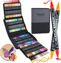 100 Colors Waterproof Dual Tip Acrylic Paint Markers for Adult, Dot & Fine Tip Premium Professional Coloring Markers Set for Rock, Wood, Glass, Ceramic and DIY Crafts Making Art Supplies