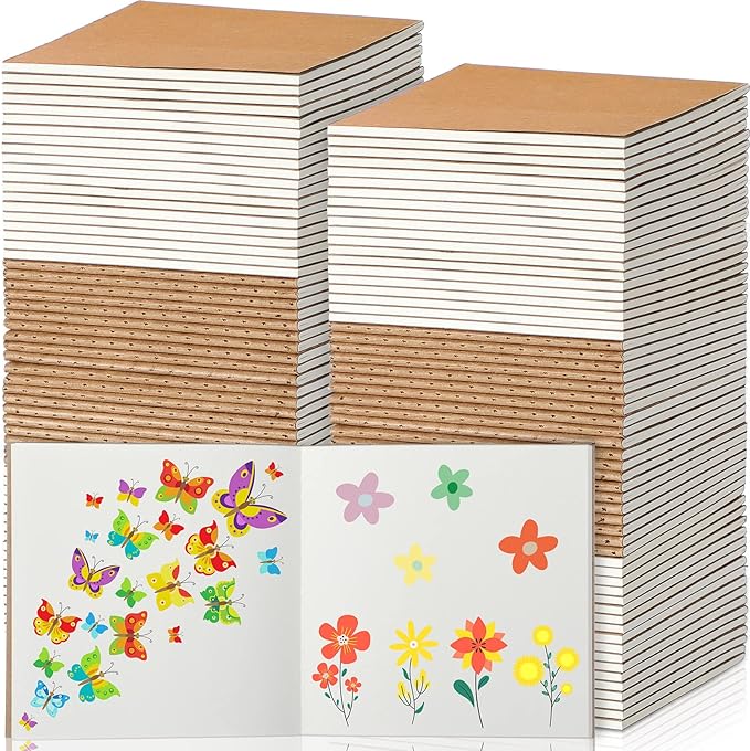 100 Pieces Mini Notebook Bulk Set Small Kraft Paper Journals Blank Lined Pocket Journal Sketchbooks for Drawing Writing Office Supplies 4 x 4 Inch Notebooks with 24 Sheets(Blank Style)