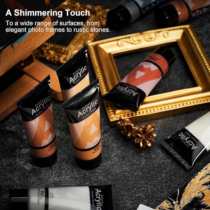 AUREUO Pearl Gold Acrylic Paint, 4 Fl Oz / 120ml Single Tube, Rich Pigment Metallic Craft Paints for Canvas, Rocks, Wood, Ceramic, Fabric