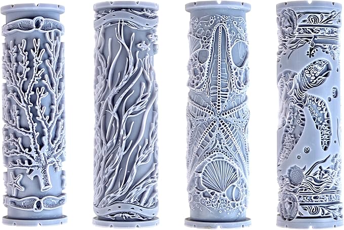 Tidepool Collection Clay Texture Rollers 4-Pack (4") - Ocean Set #01 - Embossing Pattern Rollers for Polymer & Ceramic Clay, Pottery & Crafts