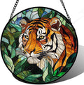 Stained Glass Window Hanging, Fierce Tiger Sun Catcher for Door Home Decor Wild Animals Suncatcher Christmas Mother's Day Birthday Gifts for Women Men Mom and Nana 11.8 in