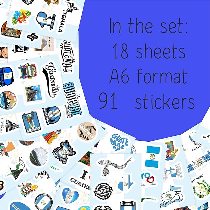 BulbaCraft Guatemala Stickers for Water Bottle and Laptop - Guatemala Party Supplies & Decorations, Waterproof Vinyl Decals, Guatemalan Flag and Culture Stickers, Gifts for Women & Men