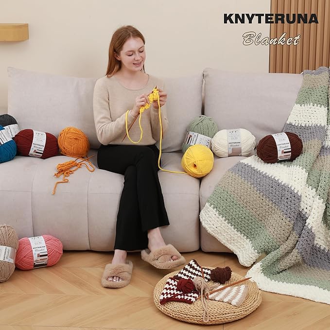 #6 Super Bulky Blanket Yarn for Crocheting - 4 Skeins(Each 10.5oz/300g, 220yds/201m), Chunky Chenille Thick Plush Big Soft Yarn for Crocheting Knitting Blankets, Purple