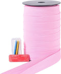 Bias Tape Double Fold 1 inch, Double Fold Bias Binding Tape 55 Yards (Pink) and 4 Pieces Sewing Fabric Chalks for Crafts, Sewing, Seaming, Hemming, Piping, Quilting.