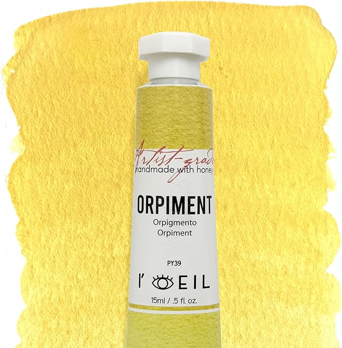 L'oeil (Genuine Minerals) Professional Artist Grade Extra Fine Handmade Watercolor 15ml Paint Tube, 5 Fl Oz, Natural Granulation, Rich Colour Luminosity, Lightfast Non-fading, Archival Quality (Orpiment)