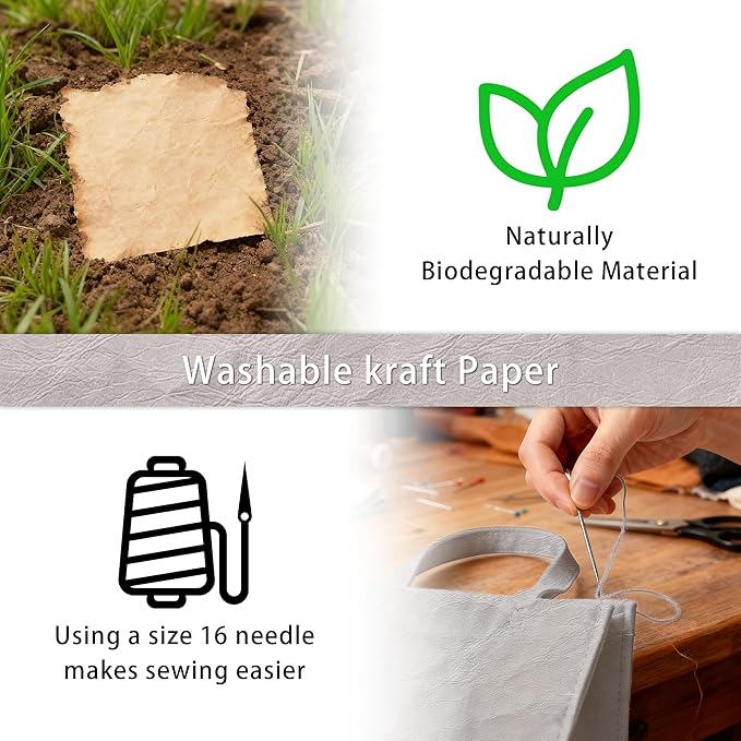 Washable Kraft Paper Roll - 16.9" x1.62 Yard Sewable Kraft Paper Fabric for Bag Making - Durable,Degradable and Washable Paper Material for DIY Foldable Grocery Bags (GZ09)