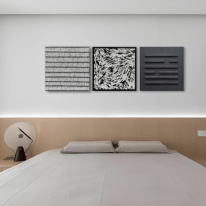 Art White Striped Abstract Art Oil Painting in Modern Minimalist Style. Suitable for use as a Home Decoration Item for Display on The Walls of Living Room, Bedroom or Corridor. 24x24 inches