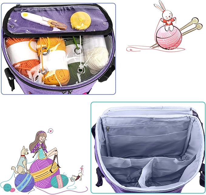 Teamoy Crochet Bags for Women, Yarn Storage Organizer, Knitting Project Bag for Knitting Needles and Hooks, Purple