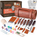 ROONA Wood Carving Kit, 24Pcs Deluxe Kit with Carving Knives, Chisel Set, Sharpening Compound with Polisher, Gloves, Paint Set & Basswood Blocks – Whittling Knife Set with Rolling PU Leather Case