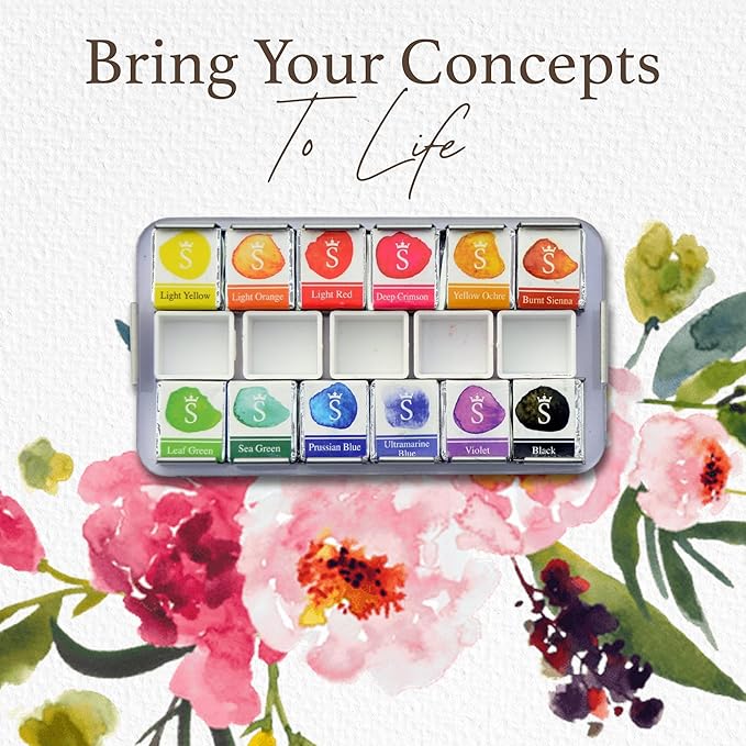 SCHPIRERR FARBEN – Watercolor Paint Set with Rich Pigment, Watercolor Set for Adults and Children, Portable Painter Palette in a Tin Box with a Metal Ring, 12 Vivid Colors