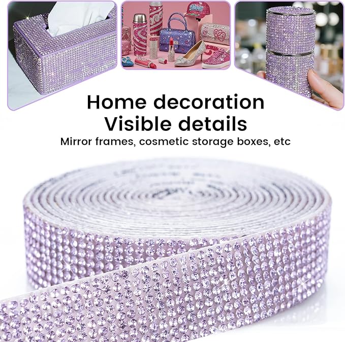 Novani Self Adhesive Rhinestone Ribbon, 0.78 Inch Wide 3 Yards 1 Roll, Purple Crystal Diamond Bling Strips for DIY Crafts, Home Decor, Clothing,Shoes, Car Decoration（Crystal Amethyst）
