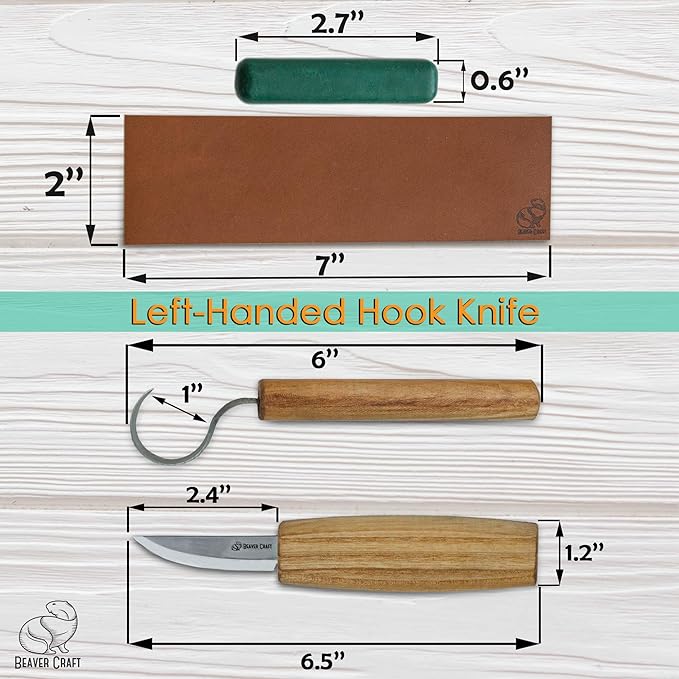 BeaverCraft S01L Wood Spoon Carving Knives Set Spoon Making Tools Kit Whittling Knife Hook Knife Left-Handed Bowl Cup Kuksa for Beginners Woodworking Professional Left Handed Wood Carving Kit