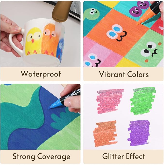 TOSAHRE 72 Colors 48 Pack Dual Tip Glitter Markers & Acrylic Marker Set Shimmer Glitter Marker 24 Pack(48 Colors)+Paint Pens 24 Pack Adult Coloring Marker for Chriatmas Gifts Art Crafts Party Supplies