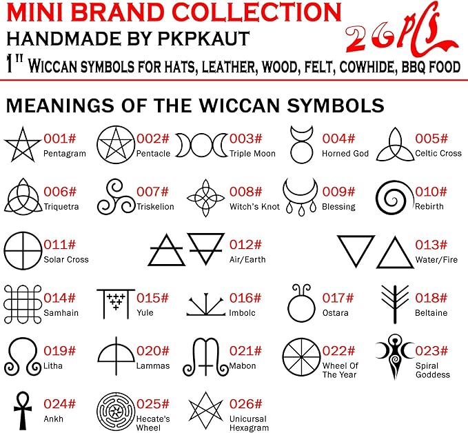 26Pcs Mini 1" Branding Irons, Wiccan Symbols Custom Wood Branding Iron Personalized for Wood Working, Leather Hats, Felt, Cowhide, BBQ Brander & Bread Logo, Steak Branding Iron for Food
