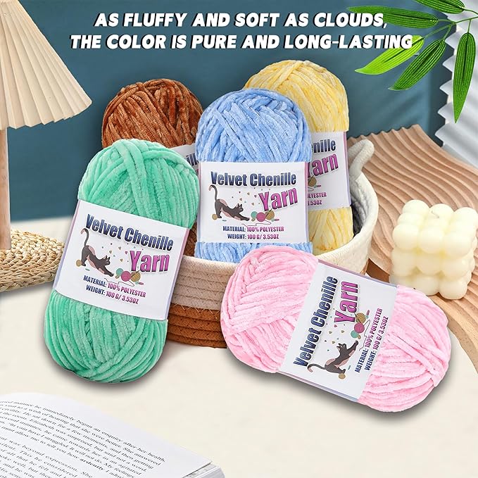 4 * 100g Fluffy Velvet Chenille Yarn for Crocheting and Knitting, Handcrafts Weaving Soft Chenille Yarn for Crocheting Clearance, Used for Making Baby Yarn Blanket, Clothes, DIY Craft (Pink)