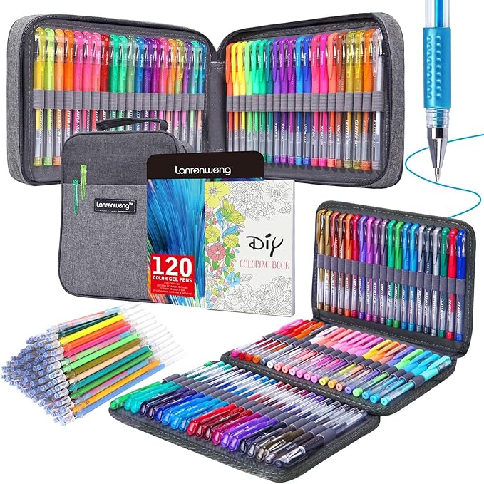 240 Pack Set 120 Colored Gel Pen with 120 Refills, Fine Tip Glitter Gel pens for Adults Artists Coloring Books Drawing Crafts Scrapbooks Bullet Journaling