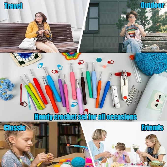 Weabetfu Crochet Hook 14 Sizes Crochet Hook Set,50pcs Yarn Crochet Kit for Beginners Ergonomic Soft Handles for Arthritic Hands,Crochet Needles Kit with Case for Crocheters(2mm-10mm)