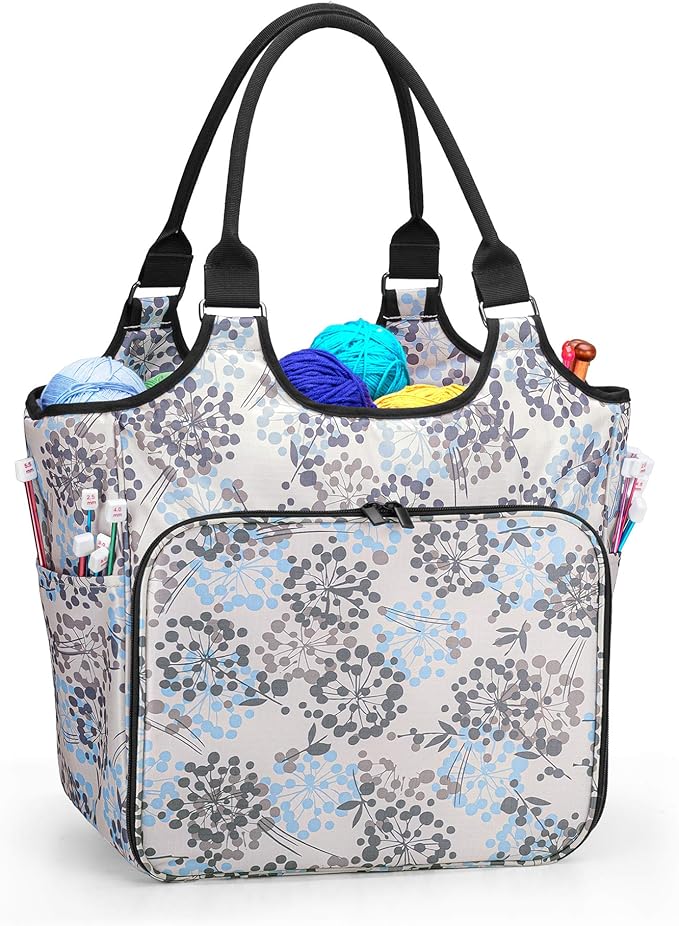 YARWO Knitting Tote Bag, Yarn Storage Organizer for Yarn Skeins, Knitting Needles, Crochet Hooks and Knitting Projects, Christmas & New Beginnings Gifts for Women, Dandelion (Patent Pending)