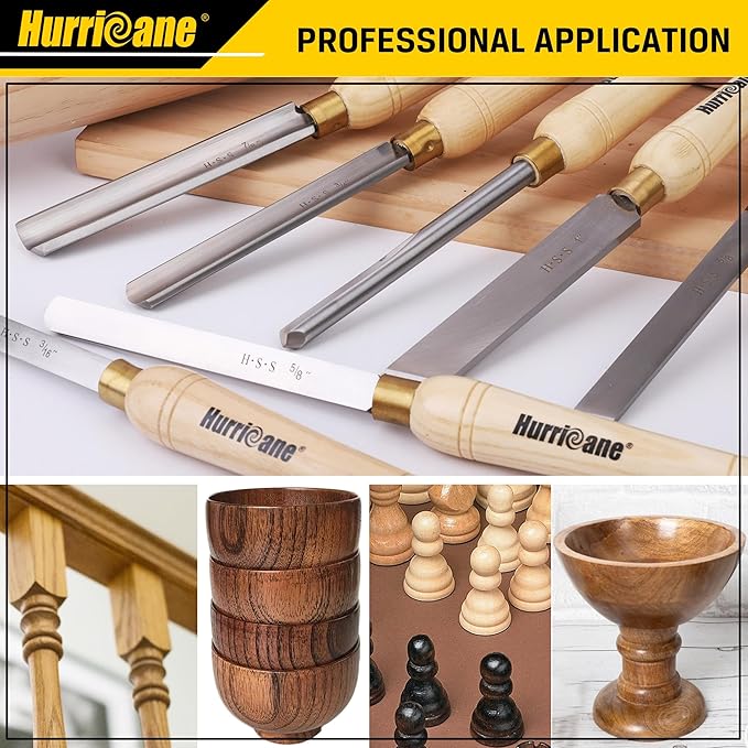 HURRICANE 8pc Wood Lathe Chisel Set with Wooden Box - HSS Wood Turning Tools for Woodworking - Perfect Tools for Precision Cutting and Smooth, Detailed Projects