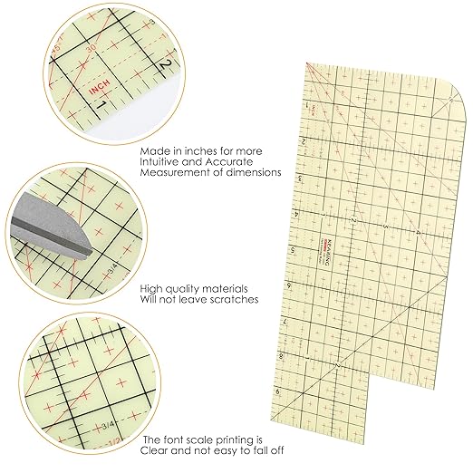 Thin Hot Hem Ruler Rounded Corner Ironing Ruler for Pocket All-in-one Ruler for Sewing Quilting Heat Resistant Non-Slip Hot Ruler Efficient Precise Sewing Tool Seam Guide 10X5inch