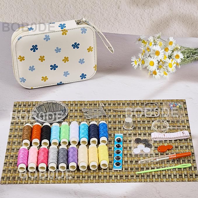 Bobode Sewing Sets & Kits Mini Travel Sewing Kit Floral Pattern Sewing Set Professional Basic Sewing Supplies Printing Carry Sewing Kit for Adults, Emergency, Home Beginners