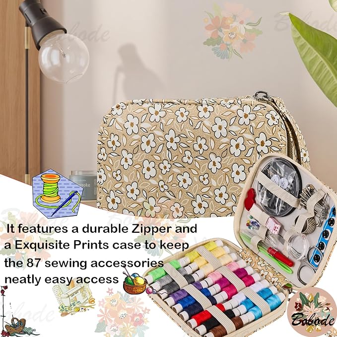 Bobode Sewing Project Kits Printing Sewing Kit Mini Basic Sewing Supplies Accessories Floral Pattern Travel Sewing Kit for Adults,Professional Sewing Sets for Arts Craft DIY,Emergency,Beginners
