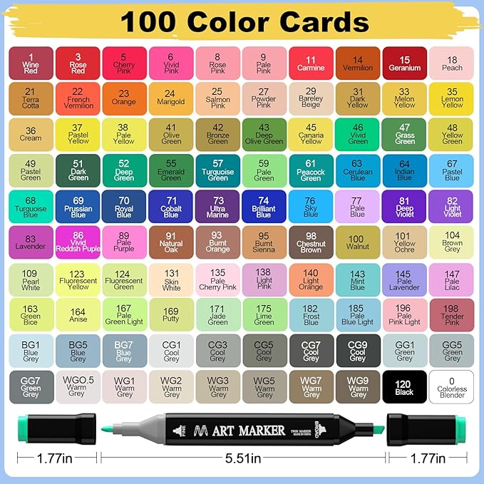 Alcohol Markers Set, 100 Colors Dual Tip Art Set for Kids Sketching Adult Coloring, Permanent Drawing With Case and Holders