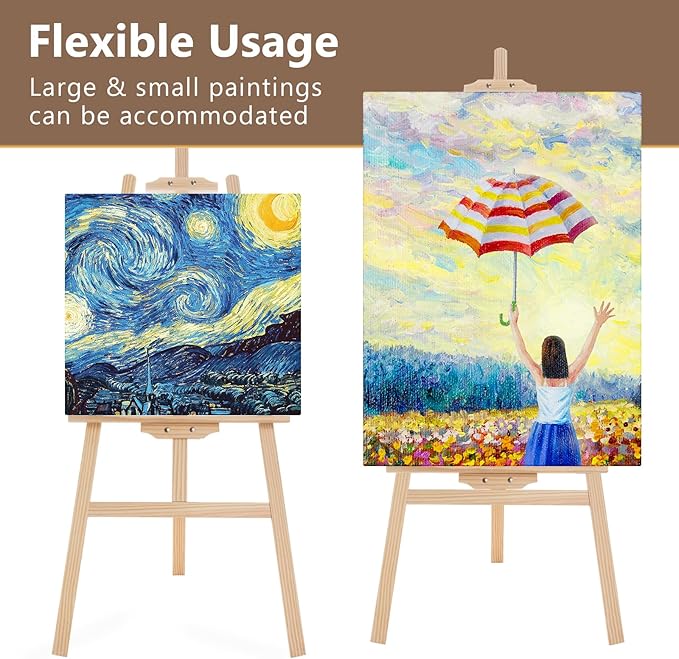 Falling in Art Easel Stand for Painting, Adjustable Wooden Easels for Painting Canvas Up to 42", Folding Art Easel for Drawing, Wedding Sign and Poster, Suitable for Kids and Adults
