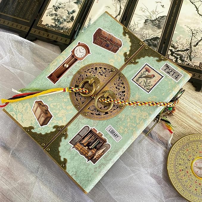 Vintage Sticker Book with 30 Pages and 300+ Aesthetic Stickers for Scrapbooking Supplies and Retro Bullet Journal