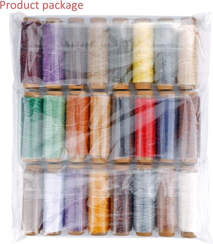 JANYUN 792 Yards 24 Colors Leather Sewing Waxed Flat Cord Thread for Leather Craft DIY Supplies,Each of 33 Yards