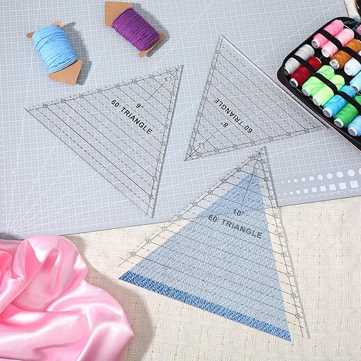 3 Pcs 60 Degree Triangle Ruler for Quilting 8 9 10 Inch Acrylic Template Rulers Quilting Sewing Layer Cake Patchwork Supplies for Cutting Pattern DIY Craft(Clear)
